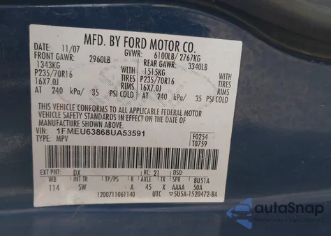 2008 Ford Explorer Xlt z USA, uszkodzony, nr VIN 1FMEU63868UA53591